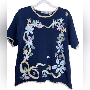 Vintage Robin Sinkler Floral Beaded Sweater M